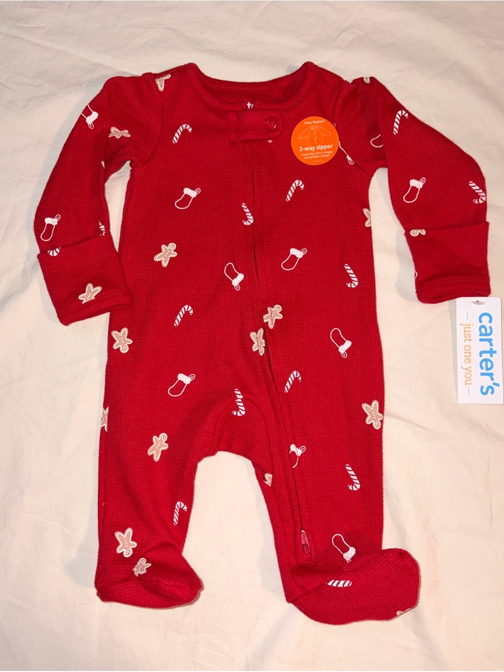 Carter's Red Holiday Candy & Gingerbread Footed One-Piece